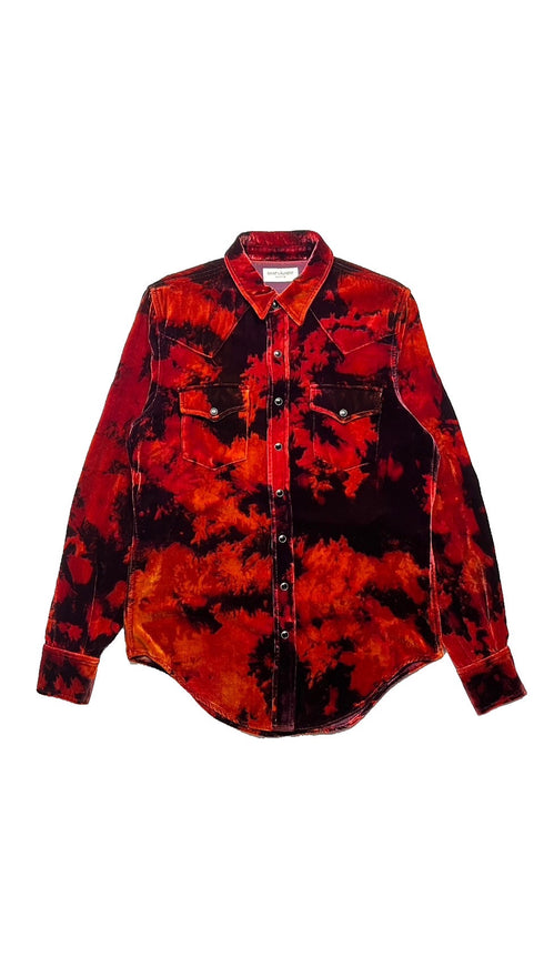 総柄ベロアシャツ