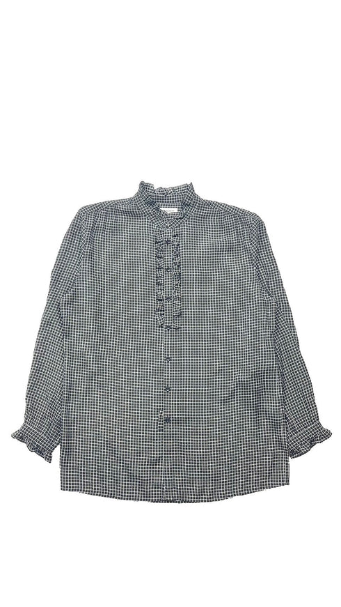 チェックフリルシルクシャツ