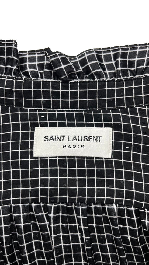 チェックフリルシルクシャツ