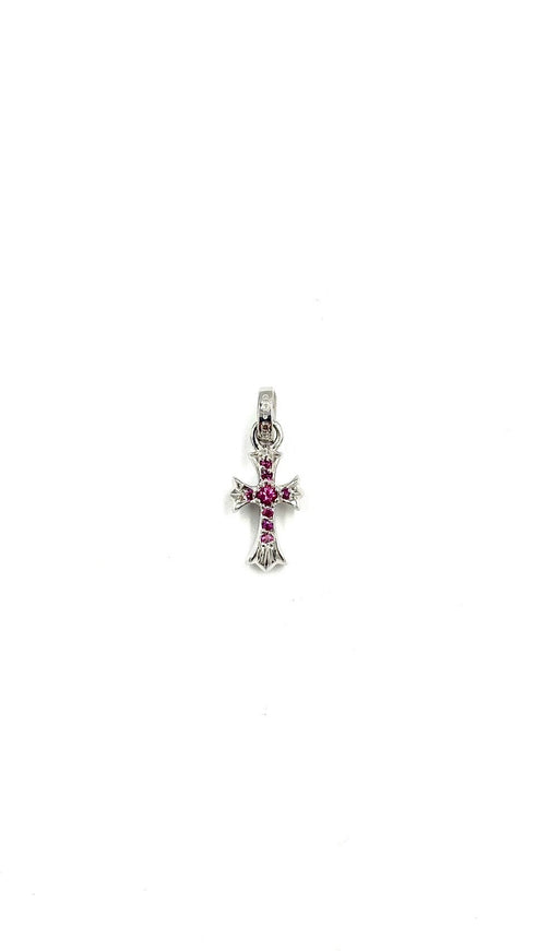 BABY FAT CH CROSS CHARM/PAVE PNK SAPH/18KWG