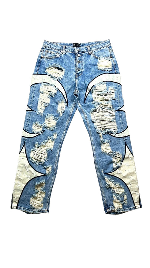 TC LEATHER WASHING DENIM PANTS