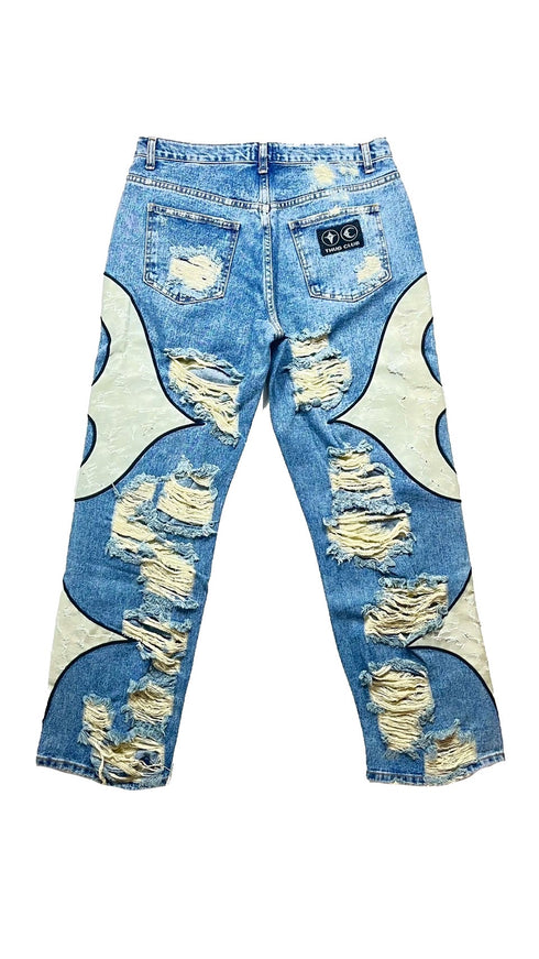 TC LEATHER WASHING DENIM PANTS