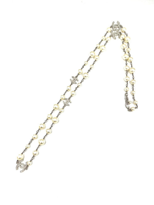 パール ココマークラインストーン ロングネックレス
