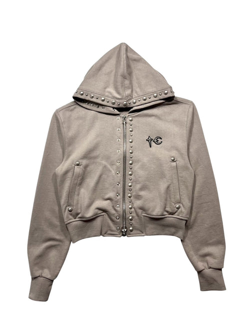TC Studded Line Cropped Zip-Up Hoodie