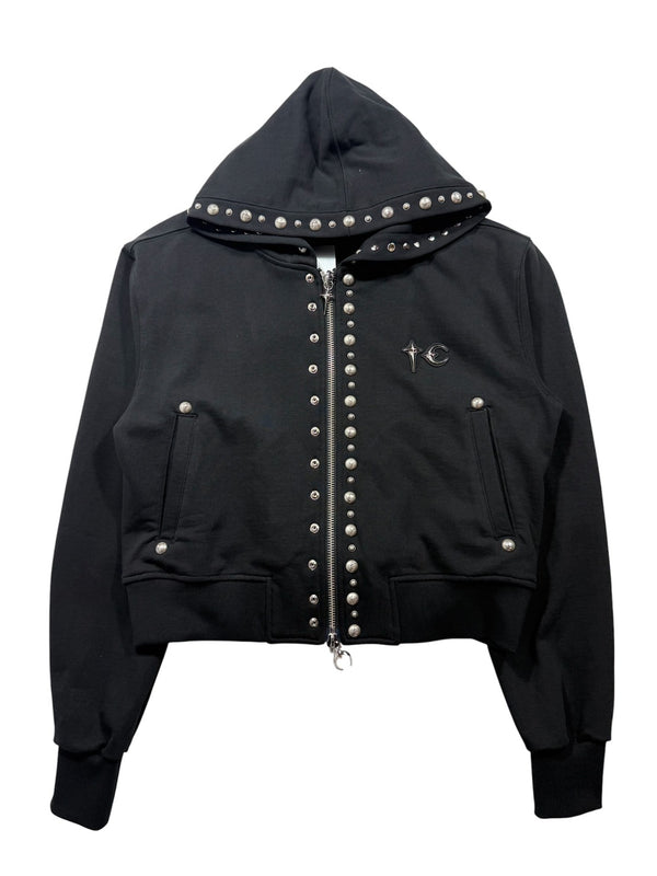 TC STUDDED LINE CROPPED ZIP-UP HOODIE