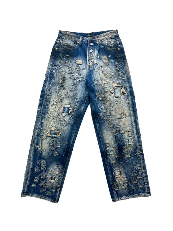 Hard Washed Damaged Denim Pants