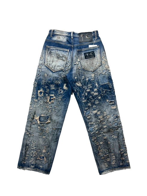 Hard Washed Damaged Denim Pants