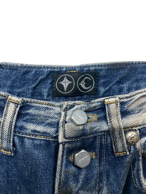 Hard Washed Damaged Denim Pants
