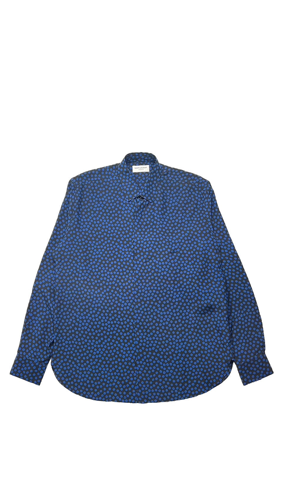 イヴサンローラン　ノーカラージャケット　ドット柄　ウール　プロミックス　ブルー イヴサンローラン ノーカラージャケット ドット柄 ウール プロミックス