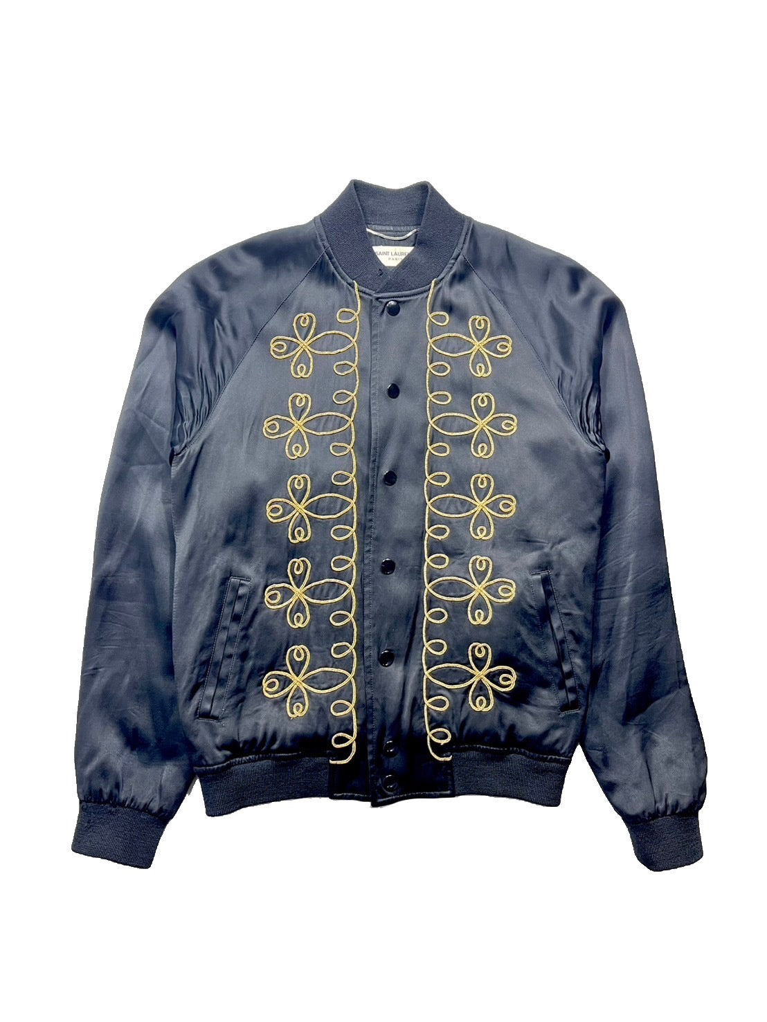 イヴサンローラン　ノーカラージャケット　ドット柄　ウール　プロミックス　ブルー Yves Saint Laurent - イヴサンローラン ノーカラージャケット